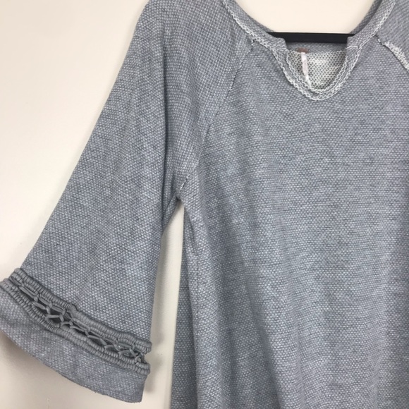 Free People split neck bell sleeve gray sweater - Picture 3 of 7